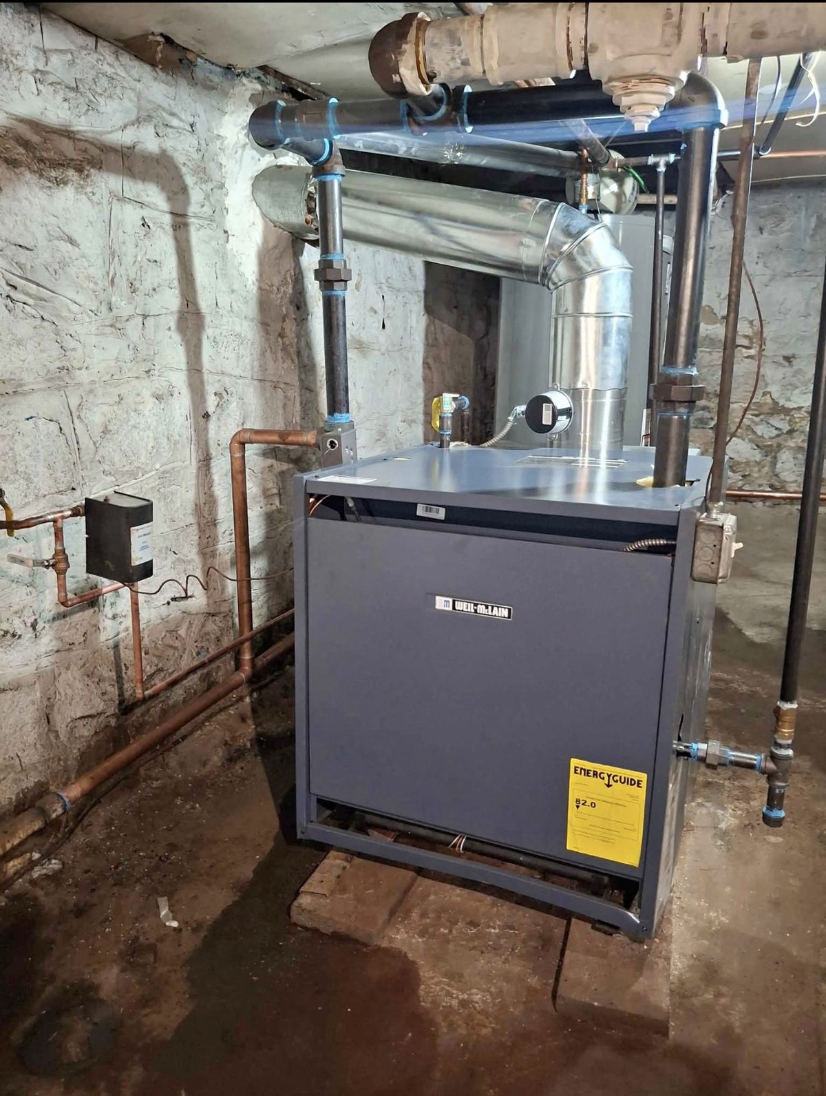 Boiler installed by Rescue with new venting and near-boiler piping